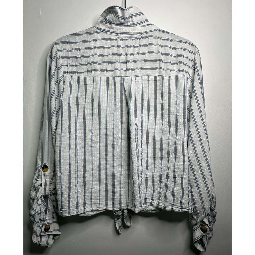 Primark Women’s Size 12 Linen Blend Blouse Striped Tie Front Coastal Lightcore - Picture 5 of 5
